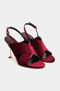 Nisantasi Shoes Zoya Burgundy Velvet Cross Strap Thin Heels Women Sandals - Image 6