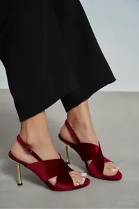 Nisantasi Shoes Zoya Burgundy Velvet Cross Strap Thin Heels Women Sandals - Image 7