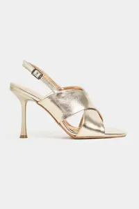 Nisantasi Shoes Zoya Gold Patterned Cross Strap Thin Heels Women Sandals - Image 3