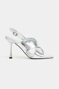 Nisantasi Shoes Zoya Silver Patterned Cross Strap Thin Heels Women Sandals - Image 3