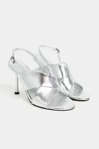 Nisantasi Shoes Zoya Silver Patterned Cross Strap Thin Heels Women Sandals - Image 6