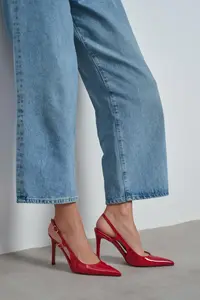Nisantasi Shoes Ladonia Red Patent Arka Light Hair Clip Detailed Women Heels Shoes