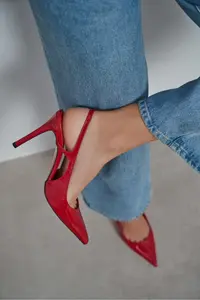 Nisantasi Shoes Ladonia Red Patent Arka Light Hair Clip Detailed Women Heels Shoes - Image 8