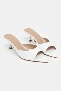 Nisantasi Shoes PROMISE White Patent Pointed toe Women Thin Heels Slippers - Image 3