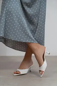 Nisantasi Shoes PROMISE White Patent Pointed toe Women Thin Heels Slippers - Image 7