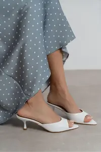 Nisantasi Shoes PROMISE White Patent Pointed toe Women Thin Heels Slippers - Image 8