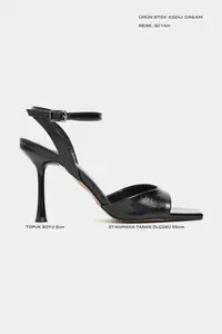 Nisantasi Shoes Cream Black Patterned Blunt Toe Ankle Belt Detailed Thin Heels Shoes - Image 2