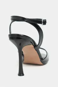 Nisantasi Shoes Cream Black Patterned Blunt Toe Ankle Belt Detailed Thin Heels Shoes - Image 4