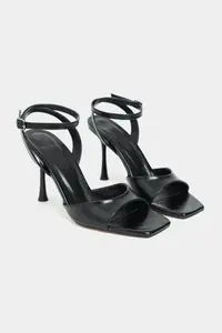 Nisantasi Shoes Cream Black Patterned Blunt Toe Ankle Belt Detailed Thin Heels Shoes - Image 5