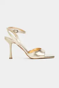 Nisantasi Shoes Cream Gold Patterned Blunt Toe Ankle Belt Detailed Thin Heels Shoes