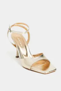 Nisantasi Shoes Cream Gold Patterned Blunt Toe Ankle Belt Detailed Thin Heels Shoes - Image 3