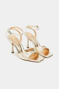 Nisantasi Shoes Cream Gold Patterned Blunt Toe Ankle Belt Detailed Thin Heels Shoes - Image 5