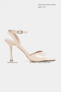 Nisantasi Shoes Cream Nude Patent Blunt Toe Ankle Belt Detailed Thin Heels Shoes - Image 2