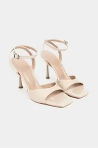 Nisantasi Shoes Cream Nude Patent Blunt Toe Ankle Belt Detailed Thin Heels Shoes - Image 5