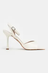 Nisantasi Shoes Cream PEARL MATTE Blunt Toe Ankle Belt Detailed Thin Heels Shoes