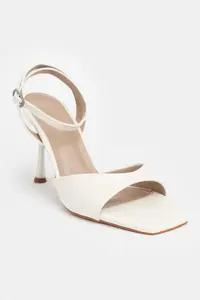 Nisantasi Shoes Cream PEARL MATTE Blunt Toe Ankle Belt Detailed Thin Heels Shoes - Image 3