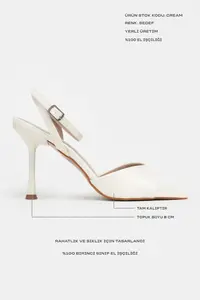Nisantasi Shoes Cream PEARL MATTE Blunt Toe Ankle Belt Detailed Thin Heels Shoes - Image 5