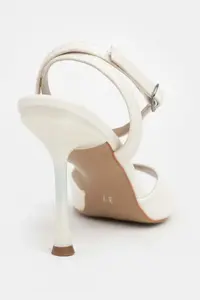 Nisantasi Shoes Cream PEARL MATTE Blunt Toe Ankle Belt Detailed Thin Heels Shoes - Image 7