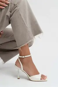Nisantasi Shoes Cream PEARL MATTE Blunt Toe Ankle Belt Detailed Thin Heels Shoes - Image 9