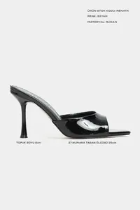 Nisantasi Shoes Renata Black Patent Light Pointed toe Women Thin Heels Slippers - Image 2