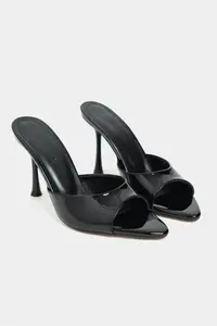 Nisantasi Shoes Renata Black Patent Light Pointed toe Women Thin Heels Slippers - Image 5