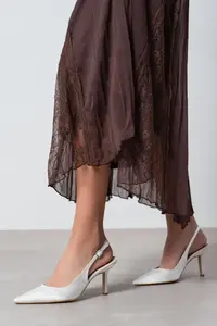 Nisantasi Shoes Mendy Pearl Satin Belt Detailed Pointed toe Women Heels Shoes - Image 2