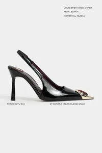 Nisantasi Shoes VIPER Black Patent Gold Framed Stone Accessory Detailed Pointed toe Women Heels Shoes - Image 2