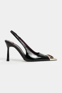 Nisantasi Shoes VIPER Black Patent Gold Framed Stone Accessory Detailed Pointed toe Women Heels Shoes - Image 3