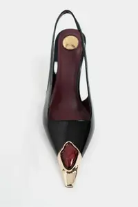 Nisantasi Shoes VIPER Black Patent Gold Framed Stone Accessory Detailed Pointed toe Women Heels Shoes - Image 4