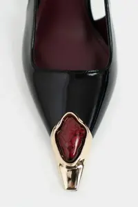 Nisantasi Shoes VIPER Black Patent Gold Framed Stone Accessory Detailed Pointed toe Women Heels Shoes - Image 5