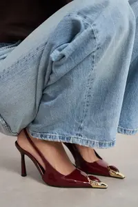 Nisantasi Shoes VIPER Burgundy Patent Gold Framed Stone Accessory Detailed Pointed toe Women Heels Shoes - Image 10
