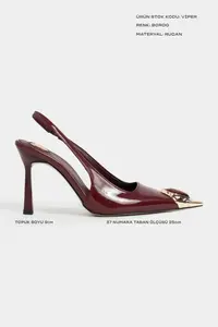 Nisantasi Shoes VIPER Burgundy Patent Gold Framed Stone Accessory Detailed Pointed toe Women Heels Shoes - Image 2