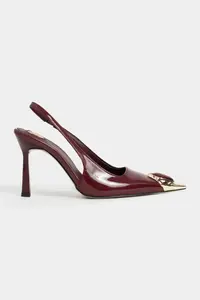 Nisantasi Shoes VIPER Burgundy Patent Gold Framed Stone Accessory Detailed Pointed toe Women Heels Shoes - Image 3