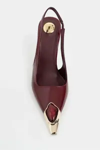 Nisantasi Shoes VIPER Burgundy Patent Gold Framed Stone Accessory Detailed Pointed toe Women Heels Shoes - Image 4