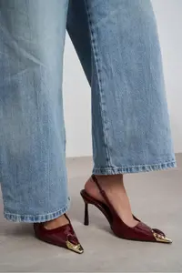 Nisantasi Shoes VIPER Burgundy Patent Gold Framed Stone Accessory Detailed Pointed toe Women Heels Shoes - Image 9