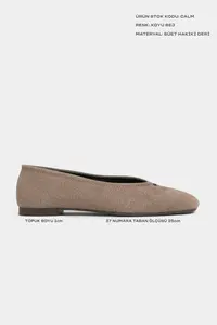 Nisantasi Shoes Calm Dark Beige Suede Flat Sole Women Flats Shoes - Image 2
