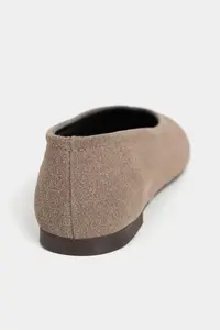 Nisantasi Shoes Calm Dark Beige Suede Flat Sole Women Flats Shoes - Image 4