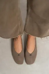 Nisantasi Shoes Calm Dark Beige Suede Flat Sole Women Flats Shoes - Image 6