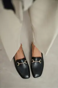 Nisantasi Shoes Rory Black MATTE Hair Clip Detailed Flat Sole Women Loafer Shoes - Image 7