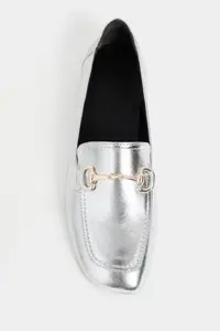 Nisantasi Shoes Rory Silver Patterned Hair Clip Detailed Flat Sole Women Loafer Shoes - Image 3