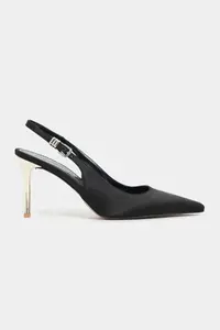 Nisantasi Shoes Viora Black Satin Belt Detailed Women Gold Heels Shoes