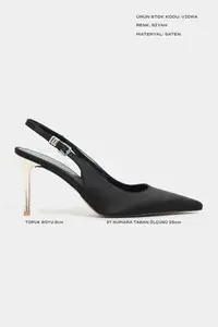 Nisantasi Shoes Viora Black Satin Belt Detailed Women Gold Heels Shoes - Image 2