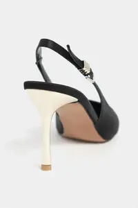 Nisantasi Shoes Viora Black Satin Belt Detailed Women Gold Heels Shoes - Image 4