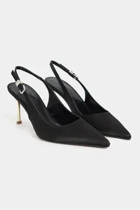 Nisantasi Shoes Viora Black Satin Belt Detailed Women Gold Heels Shoes - Image 5