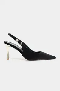 Nisantasi Shoes Viora Black Velvet Belt Detailed Women Gold Heels Shoes