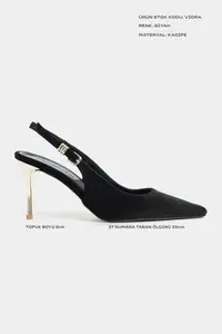 Nisantasi Shoes Viora Black Velvet Belt Detailed Women Gold Heels Shoes - Image 2