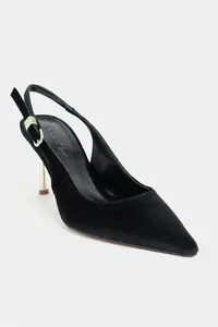 Nisantasi Shoes Viora Black Velvet Belt Detailed Women Gold Heels Shoes - Image 3