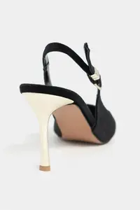 Nisantasi Shoes Viora Black Velvet Belt Detailed Women Gold Heels Shoes - Image 4