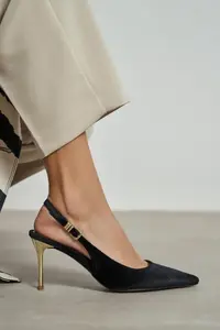 Nisantasi Shoes Viora Black Velvet Belt Detailed Women Gold Heels Shoes - Image 7