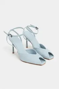 Nisantasi Shoes Vela Bebe Blue RUSTIC Ankle Tied Toe Light Detailed Women Heels Shoes - Image 6